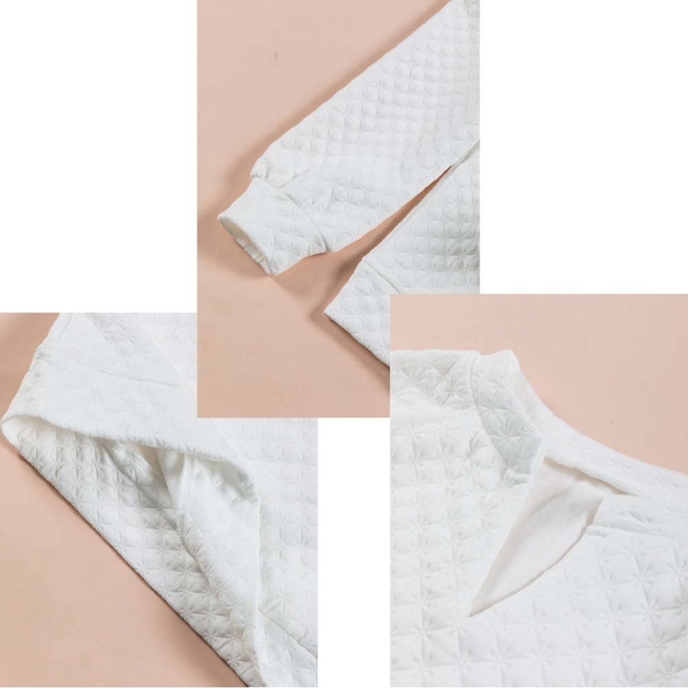 White V Neck Quilted Long Sleeve Top - Picture 5 of 6